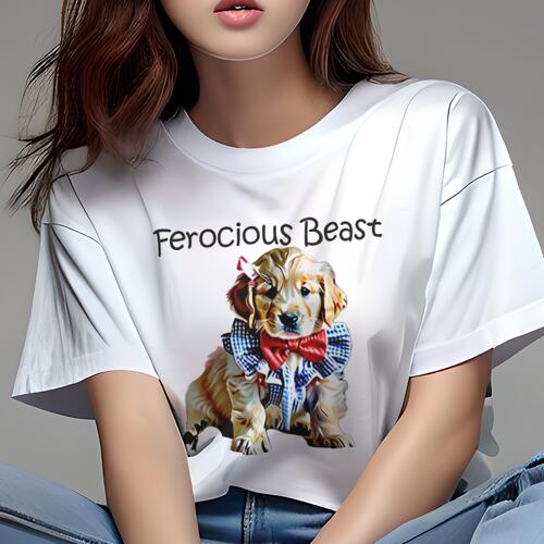 ゴールデンレトリバー Tシャツ レディース 犬ファン 半袖 春夏 犬柄 プリント カジュアル かわいい 人間用 個性派 ここだけのデザイン 面白 リボン ゴールデンレトリバー 蝶ネクタイ