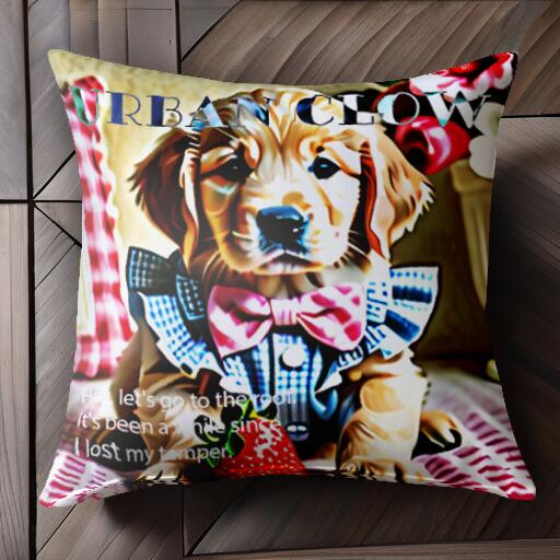 蝶ネクタイ ゴールデンレトリバー シャツ いちご 花柄 クッションカバー 45×45cm アニマル柄 おしゃれ 可愛い クッション本体付き 正方形 犬ファン