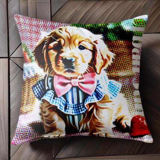 蝶ネクタイ ゴールデンレトリバー イチゴ クッションカバー 45×45cm アニマル柄 おしゃれ 可愛い クッション本体付き 正方形 犬ファン
