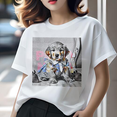 ゴールデンレトリバー Tシャツ レディース 犬ファン 半袖 春夏 犬柄 プリント カジュアル かわいい 人間用 個性派 ここだけのデザイン 面白 イチゴ ゴールデンレトリバー 蝶ネクタイ