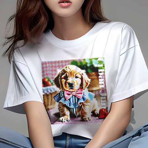 ゴールデンレトリバー Tシャツ レディース 犬ファン 半袖 春夏 犬柄 プリント カジュアル かわいい 人間用 個性派 ここだけのデザイン 面白 蝶ネクタイ ゴールデンレトリバー イチゴ