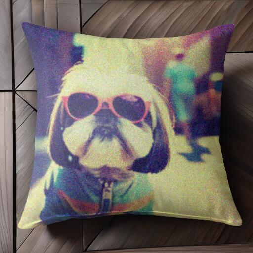 サングラス シーズー 服 クッションカバー 45×45cm アニマル柄 おしゃれ 可愛い クッション本体付き 正..