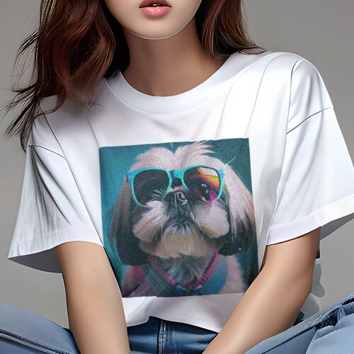 シーズー Tシャツ レディース 犬ファン 半袖 春夏 犬柄 プリント カジュアル かわいい 人間用 個性派 ここだけのデザイン 面白 サングラス シーズー