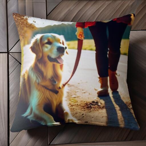 散歩 ゴールデンレトリバー 犬の散歩 犬のリード 秋 クッションカバー 45×45cm アニマル柄 おしゃれ 可..