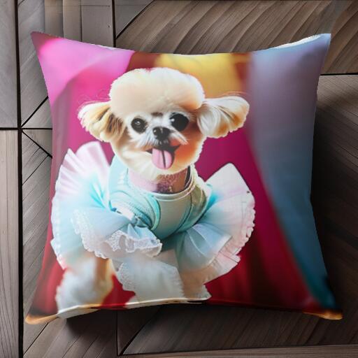 バレリーナ マルチーズ チュチュ ステージ ライト クッションカバー 45×45cm アニマル柄 おしゃれ 可愛い クッション本体付き 正方形 犬ファン