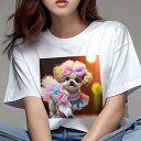 シーズー Tシャツ レディース 犬ファン 半袖 春夏 犬柄 プリント カジュアル かわいい 人間用 個性派 ここだけのデザイン 面白 リボン シーズー ワンピース