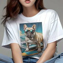 フレンチブルドッグ Tシャツ レディース 犬ファン 半袖 春夏 犬柄 プリント カジュアル かわいい 人間用 個性派 ここだけのデザイン 面白 サーフィン フレ...