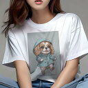 キャバリア Tシャツ レディース 犬ファン 半袖 春夏 犬柄 プリント カジュアル かわいい 人間用 個性派 ここだけのデザイン 面白 レインコート キャバリア...
