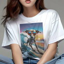 イタリアングレーハウンド Tシャツ レディース 犬ファン 半袖 春夏 犬柄 プリント カジュアル かわいい 人間用 個性派 ここだけのデザイン 面白 波 イタリアングレーハウンド 海 サーフィン サングラス