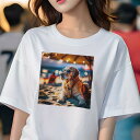 ゴールデンレトリバー Tシャツ レディース 犬ファン 半袖 春夏 犬柄 プリント カジュアル かわいい 人間用 個性派 ここだけのデザイン 面白 ビーチ ゴールデンレトリバー サングラス 休暇 夏