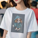 キャバリア Tシャツ レディース 犬ファン 半袖 春夏 犬柄 プリント カジュアル かわいい 人間用 個性派 ここだけのデザイン 面白 雨 キャバリア レインコ...