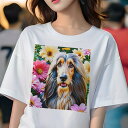 アフガンハウンド Tシャツ レディース 犬ファン 半袖 春夏 犬柄 プリント カジュアル かわいい 人間用 個性派 ここだけのデザイン 面白 花 アフガンハウンド 美しい かわいい おしゃれ