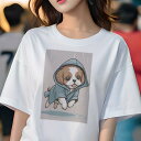 キャバリア Tシャツ レディース 犬ファン 半袖 春夏 犬柄 プリント カジュアル かわいい 人間用 個性派 ここだけのデザイン 面白 雨 キャバリア レインコ...