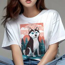 シベリアンハスキー Tシャツ レディース 犬ファン 半袖 春夏 犬柄 プリント カジュアル かわいい 人間用 個性派 ここだけのデザイン 面白 雲 シベリアンハスキー 木 幾何学模様