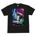 シベリアンハスキー Tシャツ メンズ キッズ 犬ファン 半袖 春夏 犬柄 プリント カジュアル かわいい 人間用 個性派 ここだけのデザイン 面白 ネオン シベリアンハスキー DJ 音楽 ヘッドホン