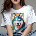 シベリアンハスキー Tシャツ レディース 犬ファン 半袖 春夏 犬柄 プリント カジュアル かわいい 人間用 個性派 ここだけのデザイン 面白 シベリアンハスキ...