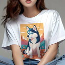 シベリアンハスキー Tシャツ レディース 犬ファン 半袖 春夏 犬柄 プリント カジュアル かわいい 人間用 個性派 ここだけのデザイン 面白 山 シベリアンハ...