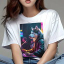 シベリアンハスキー Tシャツ レディース 犬ファン 半袖 春夏 犬柄 プリント カジュアル かわいい 人間用 個性派 ここだけのデザイン 面白 ヘッドホン シベリアンハスキー ジャケット キーボード 音楽