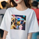 ゴールデンレトリバー Tシャツ レディース 犬ファン 半袖 春夏 犬柄 プリント カジュアル かわいい 人間用 個性派 ここだけのデザイン 面白 サングラス ゴ...