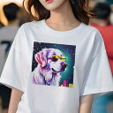 ゴールデンレトリバー Tシャツ レディース 犬ファン 半袖 春夏 犬柄 プリント カジュアル かわいい 人間用 個性派 ここだけのデザイン 面白 サングラス ゴ...