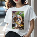 キャバリア Tシャツ レディース 犬ファン 半袖 春夏 犬柄 プリント カジュアル かわいい 人間用 個性派 ここだけのデザイン 面白 シャベル キャバリア 庭 花