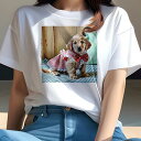 ゴールデンレトリバー Tシャツ レディース 犬ファン 半袖 春夏 犬柄 プリント カジュアル かわいい 人間用 個性派 ここだけのデザイン 面白 ワンピース ゴールデンレトリバー リボン