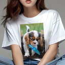 キャバリア Tシャツ レディース 犬ファン 半袖 春夏 犬柄 プリント カジュアル かわいい 人間用 個性派 ここだけのデザイン 面白 シャベル キャバリア 庭