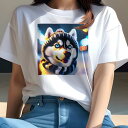 シベリアンハスキー Tシャツ レディース 犬ファン 半袖 春夏 犬柄 プリント カジュアル かわいい 人間用 個性派 ここだけのデザイン 面白 帽子 シベリアンハスキー スカーフ 冬 雪