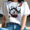 シベリアンハスキー Tシャツ レディース 犬ファン 半袖 春夏 犬柄 プリント カジュアル かわいい 人間用 個性派 ここだけのデザイン 面白 帽子 シベリアンハスキー スカーフ 冬 雪