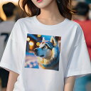 シベリアンハスキー Tシャツ レディース 犬ファン 半袖 春夏 犬柄 プリント カジュアル かわいい 人間用 個性派 ここだけのデザイン 面白 帽子 シベリアンハスキー 雪 冬 ライト