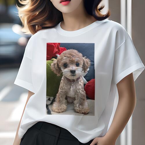 トイプードル Tシャツ レディース 犬ファン 半袖 春夏 犬柄 プリント カジュアル かわいい 人間用 個性派 ここだけのデザイン 面白 ぬいぐるみ トイプードル クッション