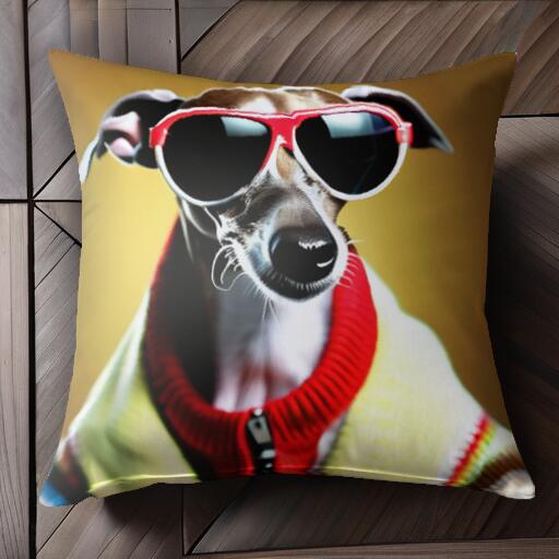 サングラス イタリアングレーハウンド ジャケット クッションカバー 45×45cm アニマル柄 おしゃれ 可愛い クッション本体付き 正方形 犬ファン