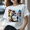 シベリアンハスキー Tシャツ レディース 犬ファン 半袖 春夏 犬柄 プリント カジュアル かわいい 人間用 個性派 ここだけのデザイン 面白 帽子 シベリアン...