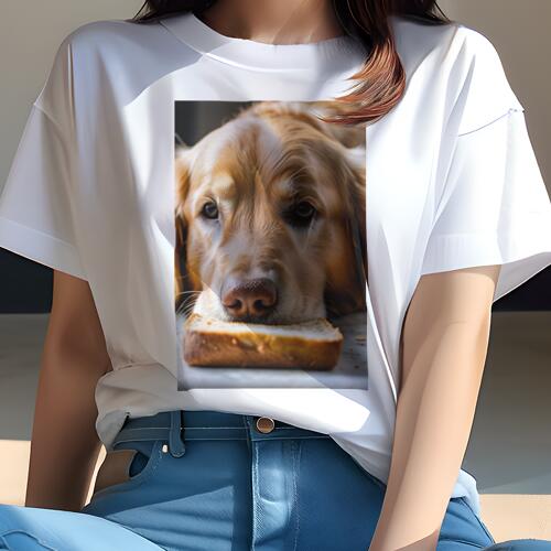 ゴールデンレトリバー Tシャツ レディース 犬ファン 半袖 春夏 犬柄 プリント カジュアル かわいい 人間用 個性派 ここだけのデザイン 面白 パン ゴールデンレトリバー