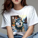 シベリアンハスキー Tシャツ レディース 犬ファン 半袖 春夏 犬柄 プリント カジュアル かわいい 人間用 個性派 ここだけのデザイン 面白 雪 シベリアンハ...