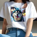 シベリアンハスキー Tシャツ レディース 犬ファン 半袖 春夏 犬柄 プリント カジュアル かわいい 人間用 個性派 ここだけのデザイン 面白 ニット帽 シベリ...