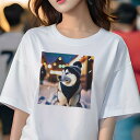 シベリアンハスキー Tシャツ レディース 犬ファン 半袖 春夏 犬柄 プリント カジュアル かわいい 人間用 個性派 ここだけのデザイン 面白 冬 シベリアンハスキー 雪 帽子 スカーフ