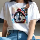 シベリアンハスキー Tシャツ レディース 犬ファン 半袖 春夏 犬柄 プリント カジュアル かわいい 人間用 個性派 ここだけのデザイン 面白 帽子 シベリアンハスキー スカーフ 冬 雪