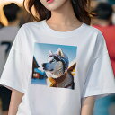 シベリアンハスキー Tシャツ レディース 犬ファン 半袖 春夏 犬柄 プリント カジュアル かわいい 人間用 個性派 ここだけのデザイン 面白 帽子 シベリアンハスキー スカーフ 冬 雪