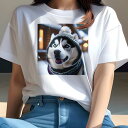 シベリアンハスキー Tシャツ レディース 犬ファン 半袖 春夏 犬柄 プリント カジュアル かわいい 人間用 個性派 ここだけのデザイン 面白 帽子 シベリアンハスキー 冬 雪