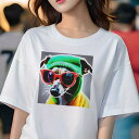 ジャックラッセルテリア Tシャツ レディース 犬ファン 半袖 春夏 犬柄 プリント カジュアル かわいい 人間用 個性派 ここだけのデザイン 面白 サングラス ジャックラッセルテリア 帽子