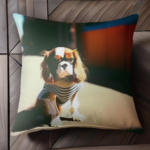 Tシャツ キャバリア ストライプ クッションカバー 45×45cm アニマル柄 おしゃれ 可愛い クッション本体..