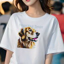 ゴールデンレトリバー Tシャツ レディース 犬ファン 半袖 春夏 犬柄 プリント カジュアル かわいい 人間用 個性派 ここだけのデザイン 面白 ゴールデンレト...