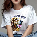 ゴールデンレトリバー Tシャツ レディース 犬ファン 半袖 春夏 犬柄 プリント カジュアル かわいい 人間用 個性派 ここだけのデザイン 面白 ゴールデンレト...