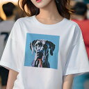 グレートデーン Tシャツ レディース 犬ファン 半袖 春夏 犬柄 プリント カジュアル かわいい 人間用 個性派 ここだけのデザイン 面白 グレートデーン