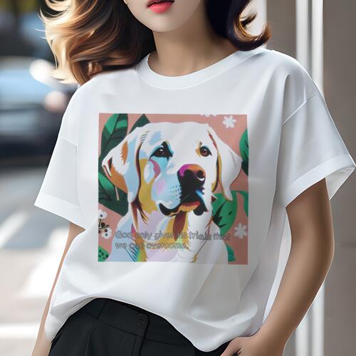 ラブラドールレトリバー Tシャツ レディース 犬ファン 半袖 春夏 犬柄 プリント カジュアル かわいい 人間用 個性派 ここだけのデザイン 面白 花 ラブラドールレトリバー 葉
