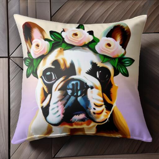 花 フレンチブルドッグ 花飾り クッションカバー 45×45cm アニマル柄 おしゃれ 可愛い クッション本体..