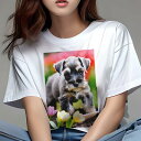 ミニチュアシュナウザー Tシャツ レディース 犬ファン 半袖 春夏 犬柄 プリント カジュアル かわいい 人間用 個性派 ここだけのデザイン 面白 花 ミニチュ...