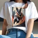 ボストンテリア Tシャツ レディース 犬ファン 半袖 春夏 犬柄 プリント カジュアル かわいい 人間用 個性派 ここだけのデザイン 面白 コート ボストンテリ...