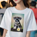 ミニチュアシュナウザー Tシャツ レディース 犬ファン 半袖 春夏 犬柄 プリント カジュアル かわいい 人間用 個性派 ここだけのデザイン 面白 花 ミニチュ...